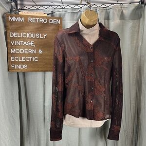 Harley-Davidson Dark Lace Button-Down Shirt with Tan Mock Neck Base Layer | S/M